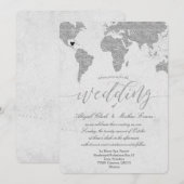Silver Wereldkaart Destination Wedding Invitation Kaart (Voorkant / Achterkant)