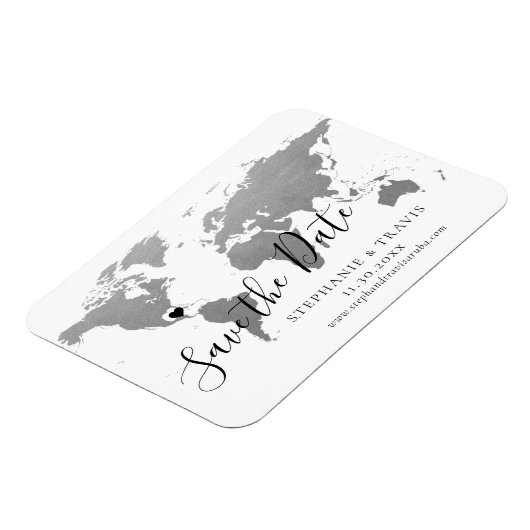 Silver Wereldkaart Destination Wedding Save the Da Magneet (Linkerzijde)