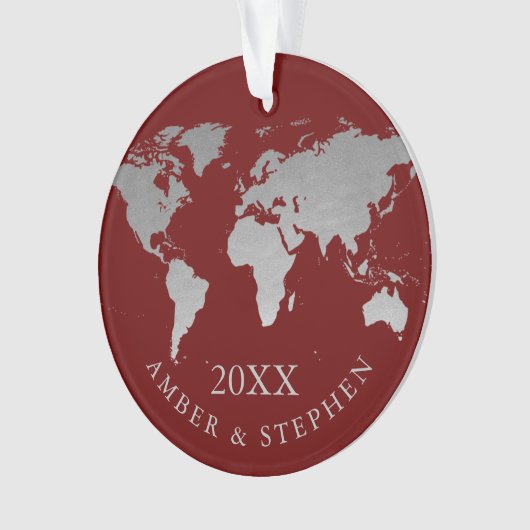 Silver Wereldkaart Travel Keepomwille Personalizee Ornament (voorkant)