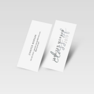 Silver Whimsical Script Afstuderen Naam Kaart Mini Visitekaartje