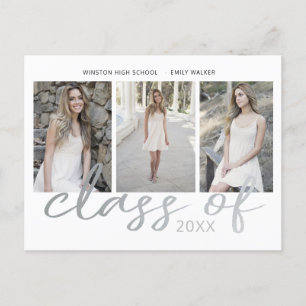 Silver Whimsical Script Photo Afstuderen Aankondigingskaart