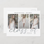 Silver Whimsical Script Photo Afstuderen Aankondigingskaart (Voorkant / Achterkant)