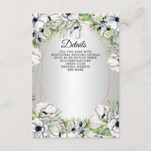 Silver White Anemone Gold Geometric Weddenschap Informatiekaartje (Voorkant)
