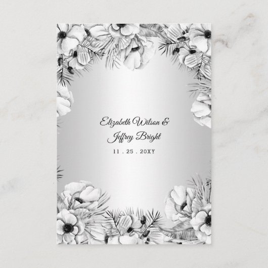 Silver White Anemone Gold Geometric Weddenschap Informatiekaartje (Achterkant)