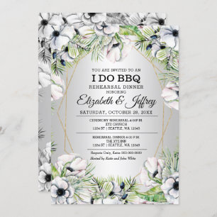 Silver White Anemone I Do BBQ Rehearal Dinner Inv Kaart