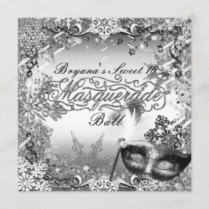 Silver White Black Masquerade & Winter Snowflakes Kaart