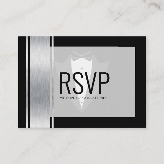 Silver, white & black strees tuxedo bachelor pla plaatskaartje (Voorkant)