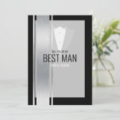 Silver, white & black stripe tuxedo best man aankondiging (Staand voorkant)