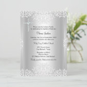 Silver White Damask Baptism/Christening Invite Kaart (Staand voorkant)