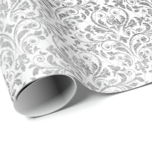 Silver White Damask Grey Net Delicate Diamond Cadeaupapier