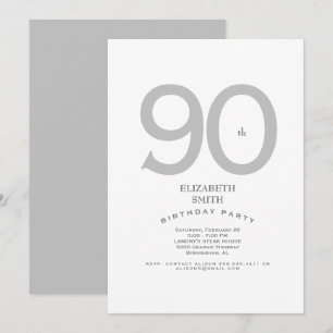 Silver & White Elegant 90th Birthday Party Kaart