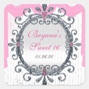 Silver White Fancy Lijst Birthday Party Sticker