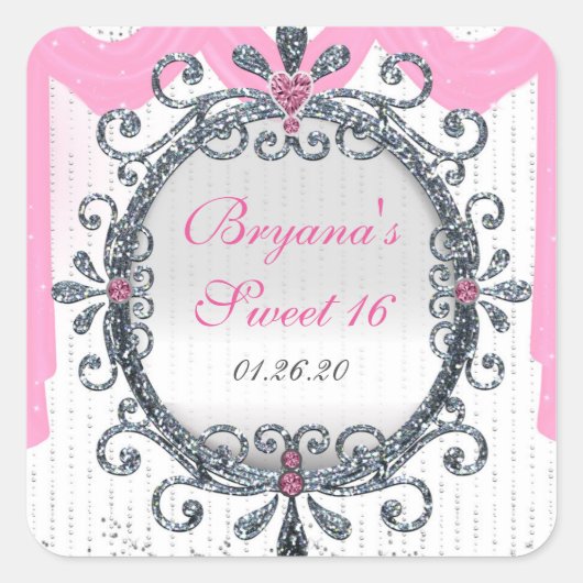 Silver White Fancy Lijst Birthday Party Sticker (Voorkant)