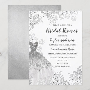 Silver White  Floral Dress Vrijgezellenfeest Kaart