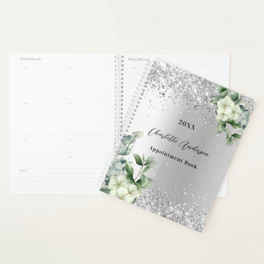 Silver White floral eucalyptus elegant Planner (Display)