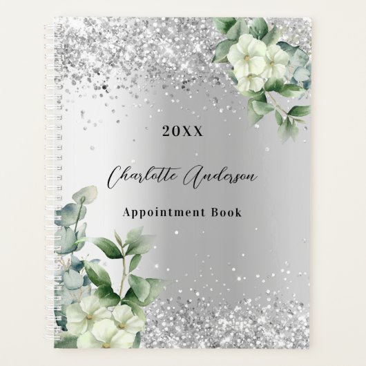 Silver White floral eucalyptus elegant Planner (Voorkant)