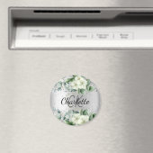 Silver White florals elegant monogram name Magneet (Insitu (Vaatwasser))