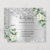 Silver White florals eucalyptus bruiloft RSVP-kaar (Voorkant / Achterkant)
