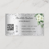 Silver White florals eucalyptus monogram QR-code Visitekaartje (Achterkant)