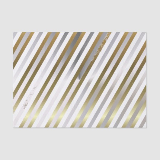 Silver, White, Gold Diagonal Stripe Papier (Voorkant)