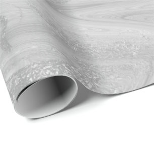 Silver White Grey Marble Molten Metallic Shiny Cadeaupapier