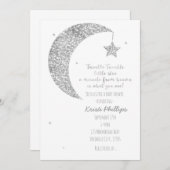 Silver White Moon & Stars Baby Shower Invitations (Devant / Derrière)