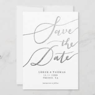 Silver White Script Typografie Save The Date