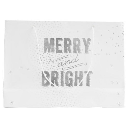 Silver & White Snowflake Merry and Bright Holiday Groot Cadeauzakje (Achterkant)