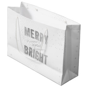Silver & White Snowflake Merry and Bright Holiday Groot Cadeauzakje