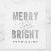 Silver & White Snowflake Merry and Bright Holiday Wijn Etiket (Enkel label)