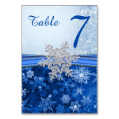 Silver White Snowflake op Blue Table Number card Kaart (Achterkant)
