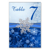Silver White Snowflake op Blue Table Number card Kaart (Voorkant)