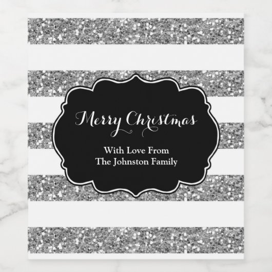 Silver White Stripes Noël Custom Vin Étiquette (Étiquettes simples)