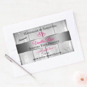Silver White Wood Grain Product Labels roze harten