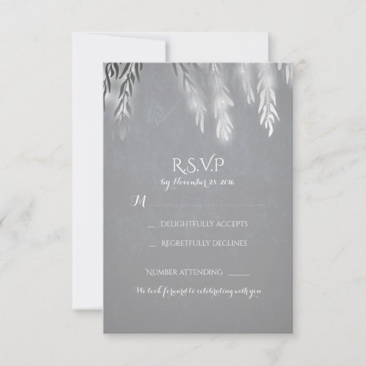 Silver Willow Tree Branches Wedding RSVP Kaarten (Voorkant)