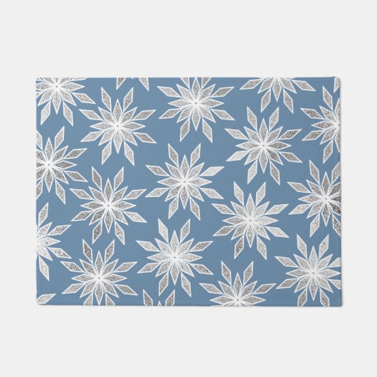 Silver Winter Geometric Snowflakes Pattern Deurmat (Voorkant)