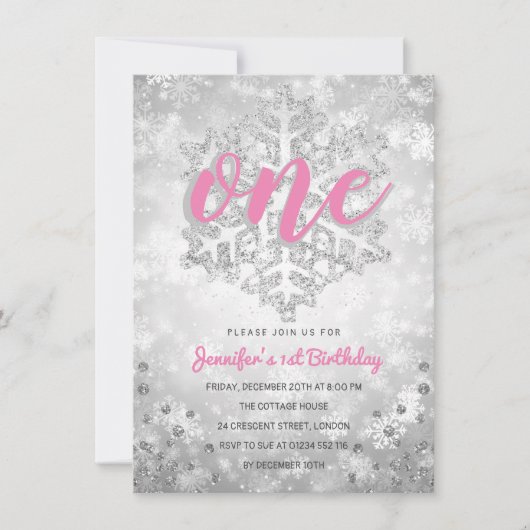Silver Winter Glitter Snowflake | 1e verjaardag  Kaart (Voorkant)