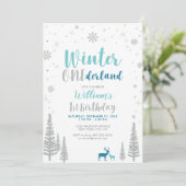 Silver Winter onederland 1e verjaardag Kaart (Staand voorkant)