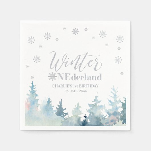 Silver Winter Onederland 1e verjaardag Servet (Voorkant)