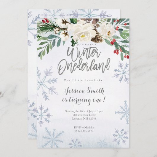 Silver Winter Onederland 1ère invitation anniversa (Devant / Derrière)