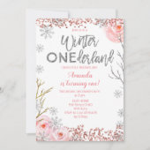 Silver Winter ONEderland First Birthday Invite Kaart (Voorkant)