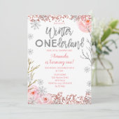 Silver Winter ONEderland First Birthday Invite Kaart (Staand voorkant)