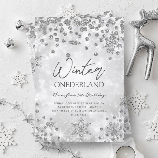 Silver Winter ONEDERLAND Sparkle 1e verjaardag Kaart