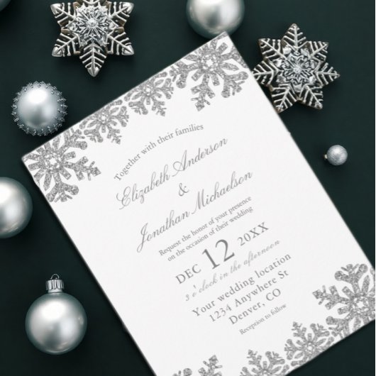Silver Winter Snowflake Wedding Briefkaart