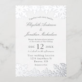 Silver Winter Snowflake Wedding Folie Uitnodiging (Voorkant)