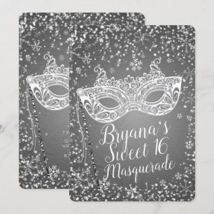 Silver Winter Wonderland Masquerade Sweet 16 Party Kaart