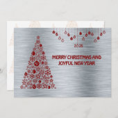 Silver wish card New Year met tree & balls Feestdagenkaart (Voorkant / Achterkant)