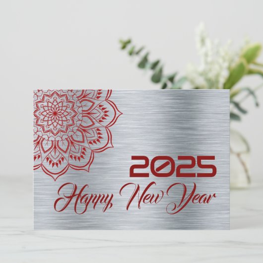 Silver wish card New Year with mandala Feestdagenkaart (Staand voorkant)