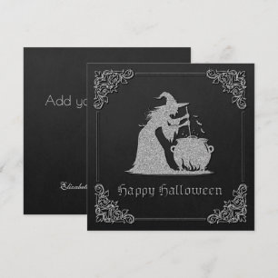 Silver Witch & Cauldron Halloween Wenskaart