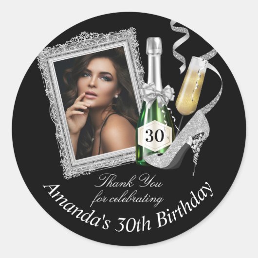 Silver Womens Birthday Hartelijk dank Ronde Sticker (Voorkant)